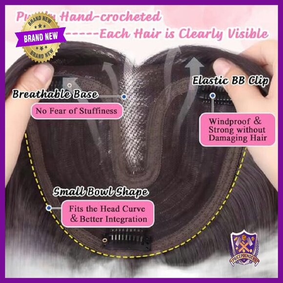 20 Inch Hand Tied Hair Topper with Bangs for Thinning Crown main image 7